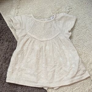 Zara Cream Embroidered Flutter Sleeve Dress